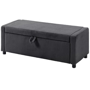 Dark gray corduroy tufted storage ottoman with thick padding, bedroom storage bench