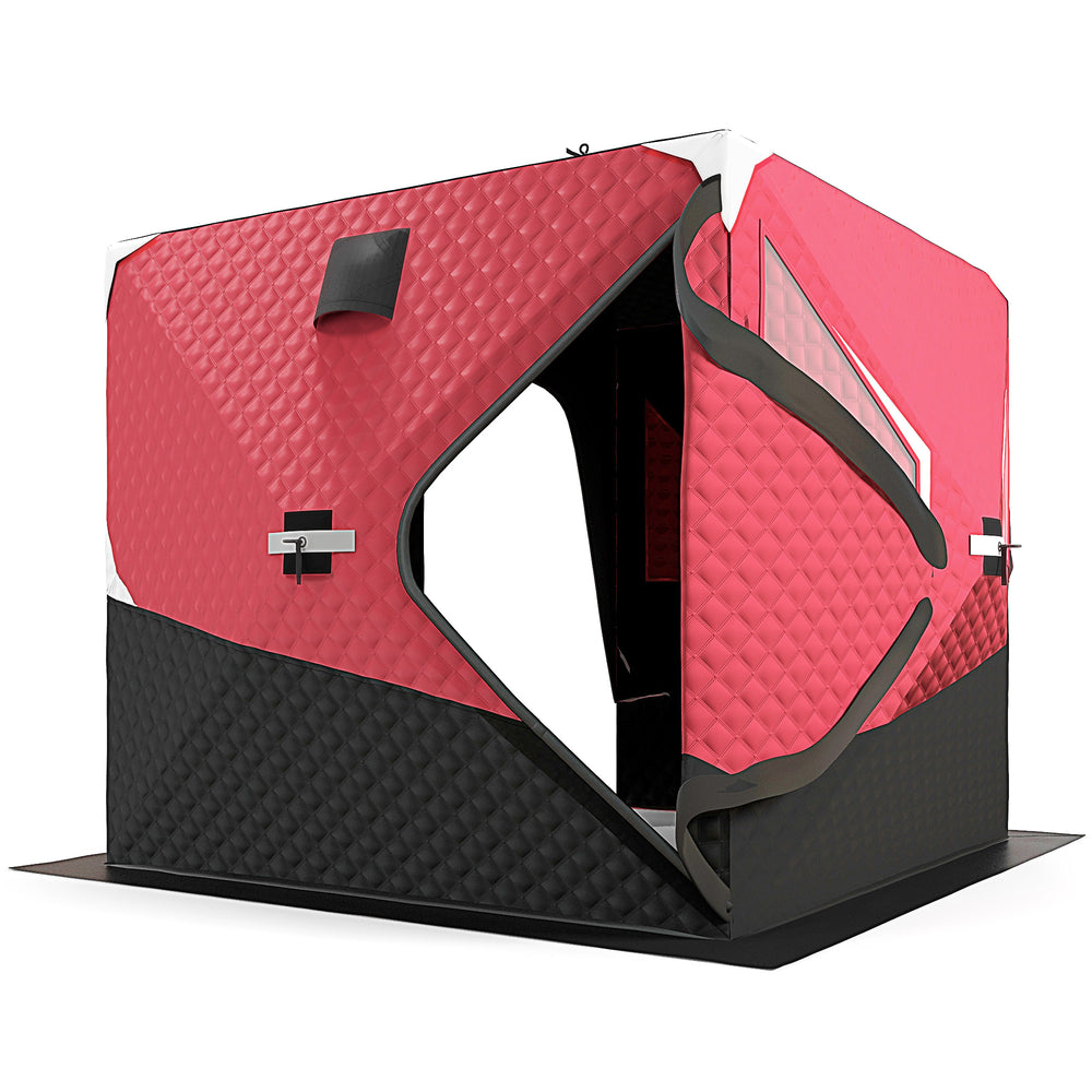 Abri de pêche sur glace isolé pour 3 à 4 personnes, pliable, avec portes surdimensionnées, fenêtres, aérations et sac de transport, pour des températures basses jusqu'à –30 ℃.