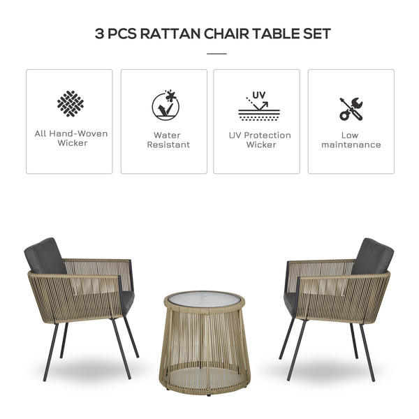 3-piece garden furniture set in woven resin, grey