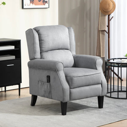 Fauteuil inclinable à massage par vibrations avec repose-pieds extensible, télécommande, poche, gris