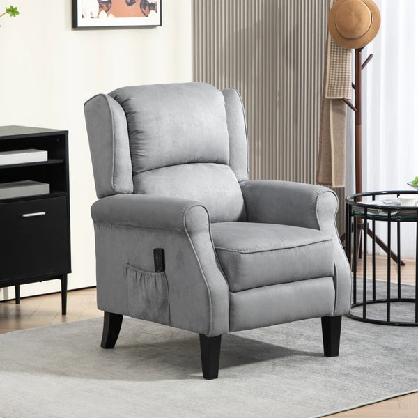 Fauteuil inclinable à massage par vibrations avec repose-pieds extensible, télécommande, poche, gris