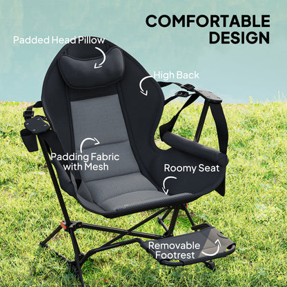Lot de 2 chaises hamac de camping, dossier réglable, pliable, pivotante, avec porte-gobelet et siège rembourré