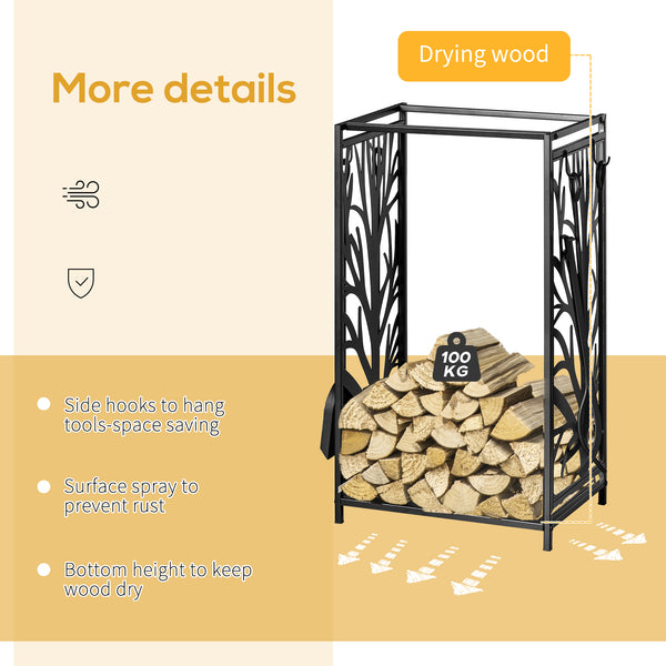 Log rack with tree motifs and 4 tools