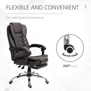 High-back office chair in PU leather with footrest, coffee color