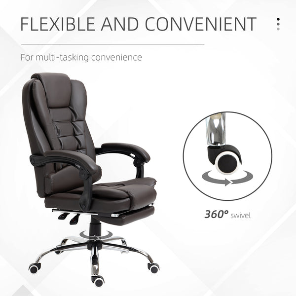 High-back office chair in PU leather with footrest, coffee color