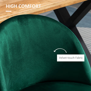 Set of 2 green velvet-upholstered, mid-back chairs