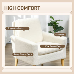 Fauteuil moderne rembourré avec pieds en bois et large assise rembourrée, blanc crème