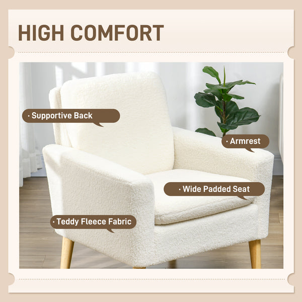 Fauteuil moderne rembourré avec pieds en bois et large assise rembourrée, blanc crème