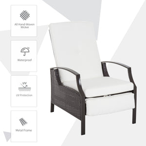 Fauteuil inclinable d'extérieur en rotin, coussin blanc