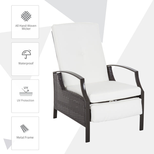 Fauteuil inclinable d'extérieur en rotin, coussin blanc