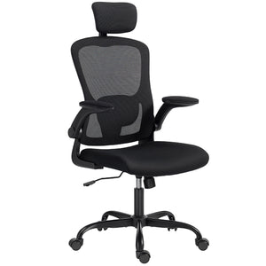 Ergonomic mesh office chair with headrest and lumbar support, black