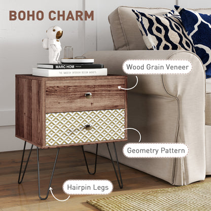 Table d'appoint avec tiroirs pour chambre à coucher ou salon, marron