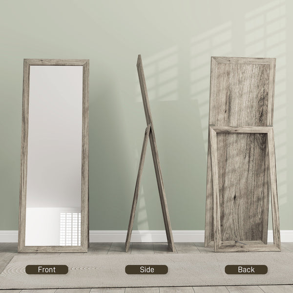 Miroir intégral pour chambre à coucher, salon, grain de bois gris