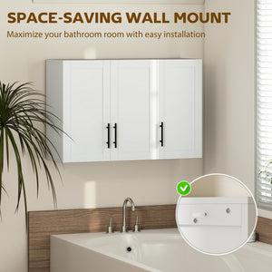 Armoire murale de salle de bain 35 po avec 3 portes et tablette ajustable, blanc