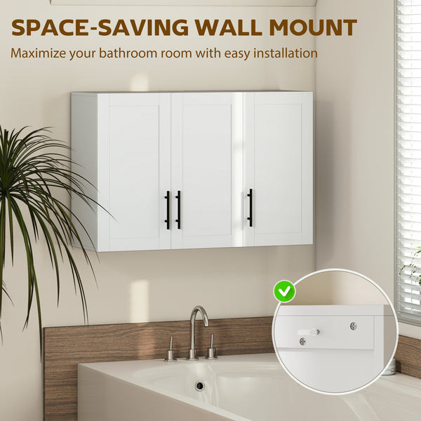Armoire murale de salle de bain 35 po avec 3 portes et tablette ajustable, blanc