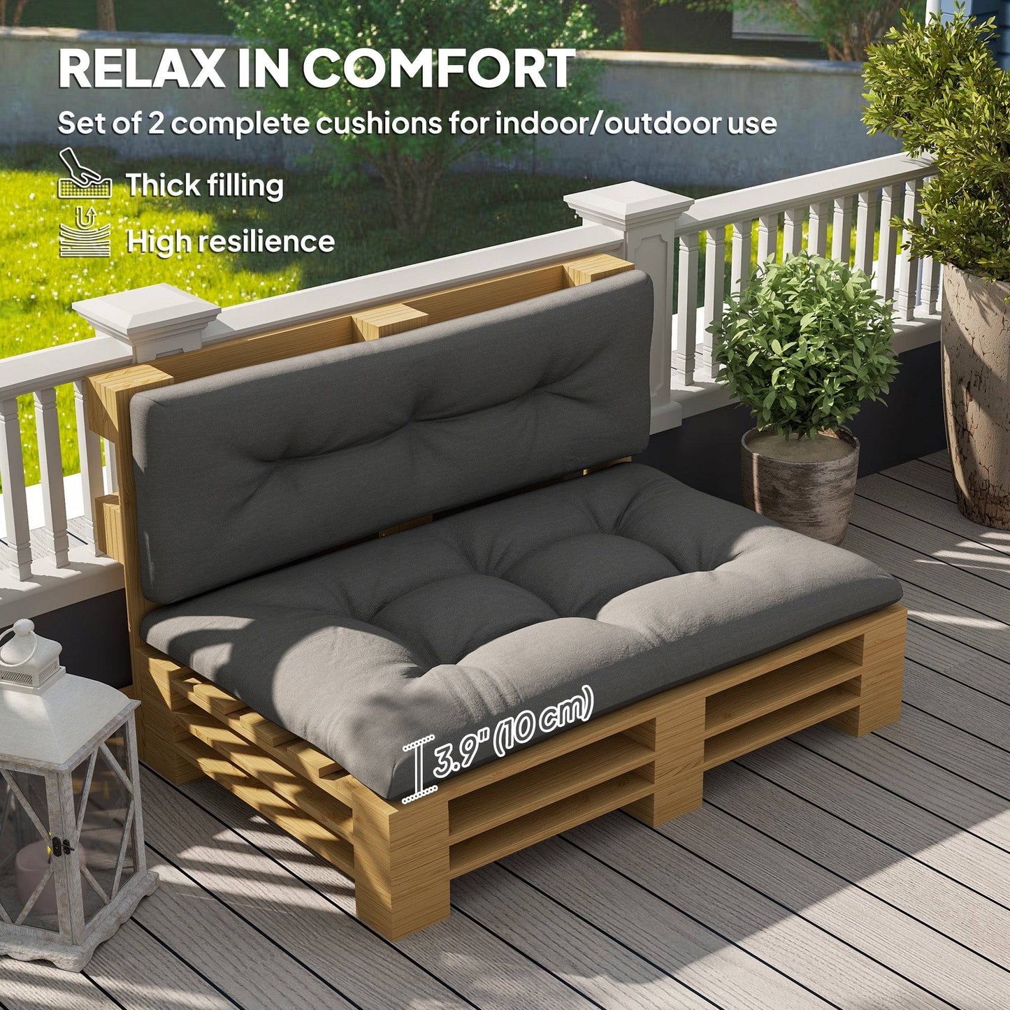 Ensemble de coussins 2 pièces pour palettes, gris anthracite