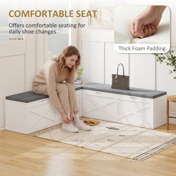 Banc d’entrée modulaire avec 5 rangements cachés et coussins rembourrés – Blanc effet bois