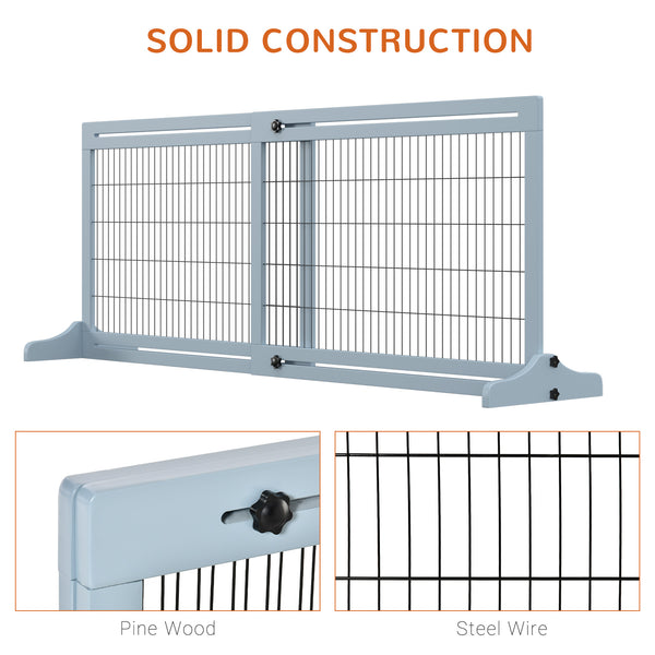 Barrière pour animaux de compagnie en bois autoportante, gris-bleu