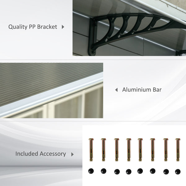 Auvent de porte en polycarbonate de 9,9 x 3,1 pieds, marron