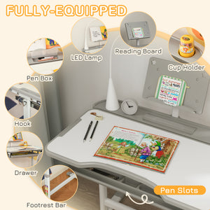 Ensemble bureau et chaise réglable en hauteur avec plateau inclinable, gris