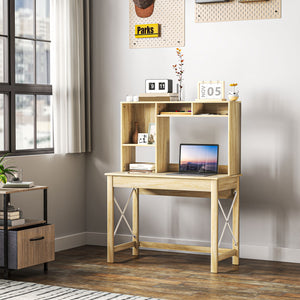 Bureau d'ordinateur avec avec rangement pour écrire, travailler, poste de travail, chêne