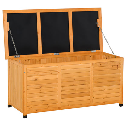Coffre de rangement en bois de 75 gallons avec fente d'aération et finition résistante aux intempéries, jaune