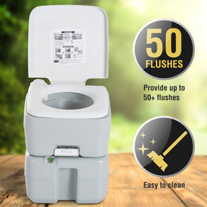 Toilettes de voyage portables avec réservoir à chasse d'eau, indicateur de niveau et robinet, 20 litres