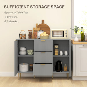 Meuble de rangement de cuisine moderne avec 3 tiroirs et étagères réglables, gris
