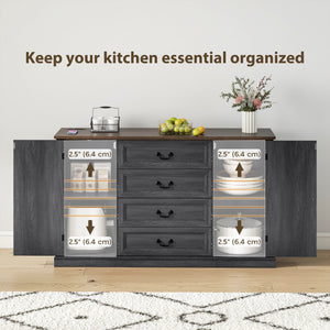 Buffet style ferme avec station de recharge, 4 tiroirs et 2 portes, noir