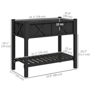 Jardinière surélevée en bois avec étagère de rangement, trous de drainage et doublure, 86 x 45 x 76 cm, noir