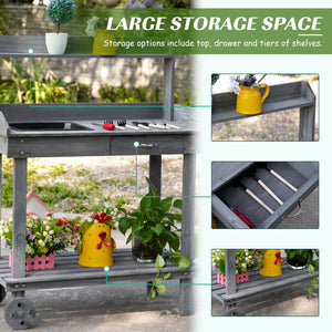 Table de rempotage en bois avec 2 roulettes amovibles, grise