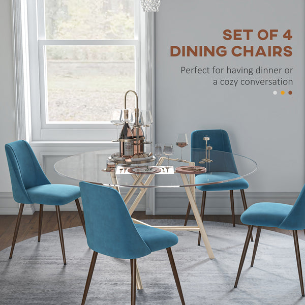 Set of 4 upholstered velvet dining chairs, blue