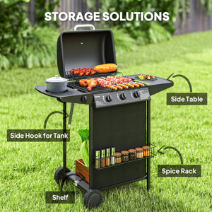 3-burner propane gas barbecue with side burner, thermometer, black