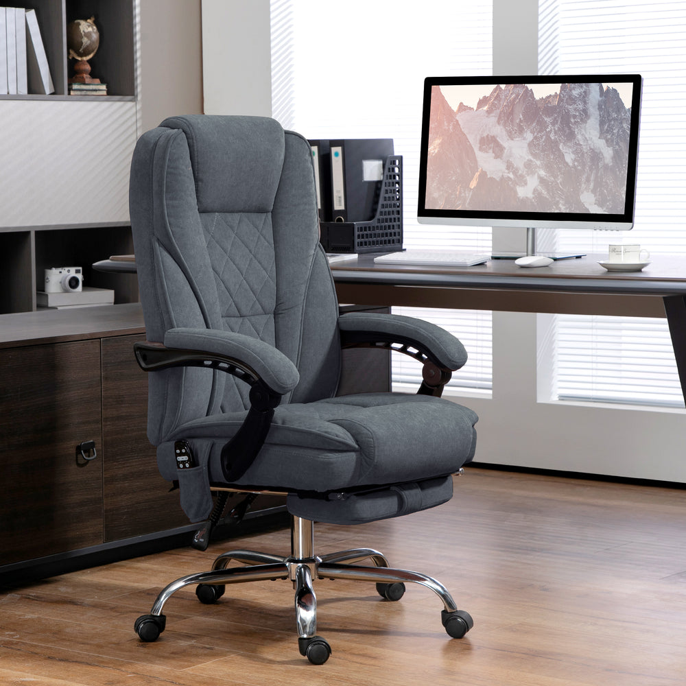 Fauteuil de bureau massant avec hauteur réglable et repose-pieds, gris foncé
