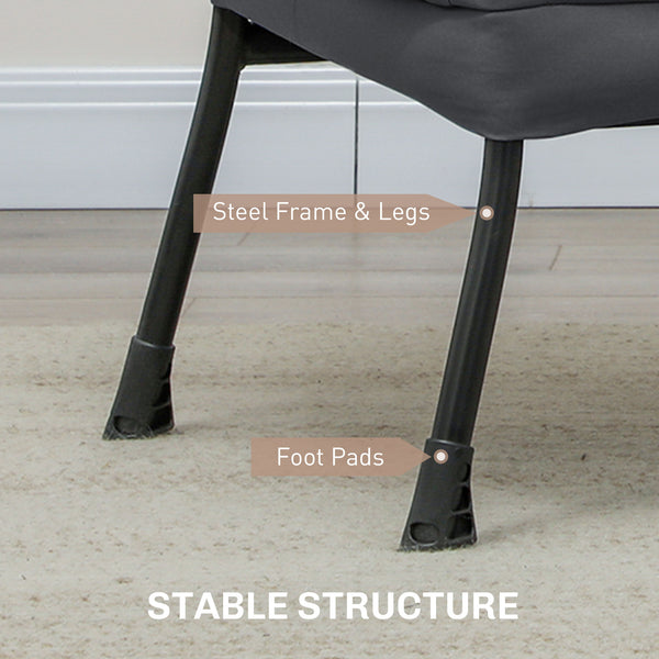 Fauteuil d'appoint moderne avec poches latérales et pieds en acier massif, gris