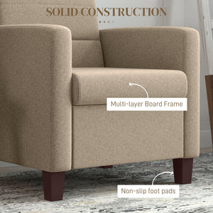 Fauteuil en tissu avec coussin d'assise et patins antidérapants, marron clair