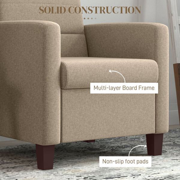 Fauteuil en tissu avec coussin d'assise et patins antidérapants, marron clair