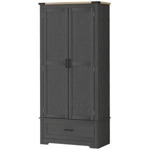 Farmhouse style kitchen cabinet with 2 doors, one drawer and adjustable shelves, black and brown