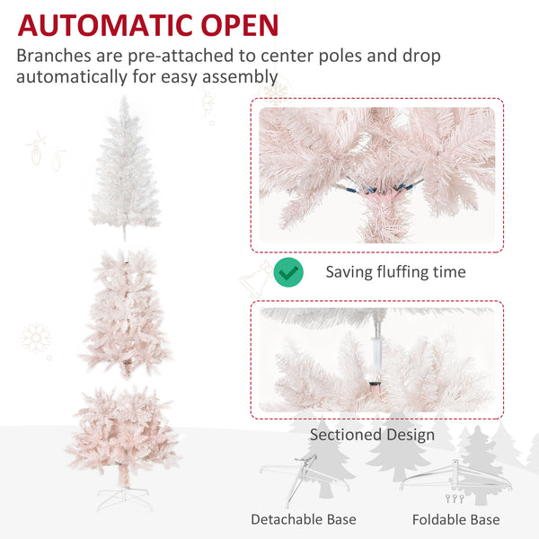Sapin de Noël artificiel de 6 pieds avec ouverture automatique, rose et blanc
