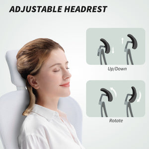 Mesh Office Chair with Adjustable Headrest, 4D Lumbar Support, Flip-up Armrests, White