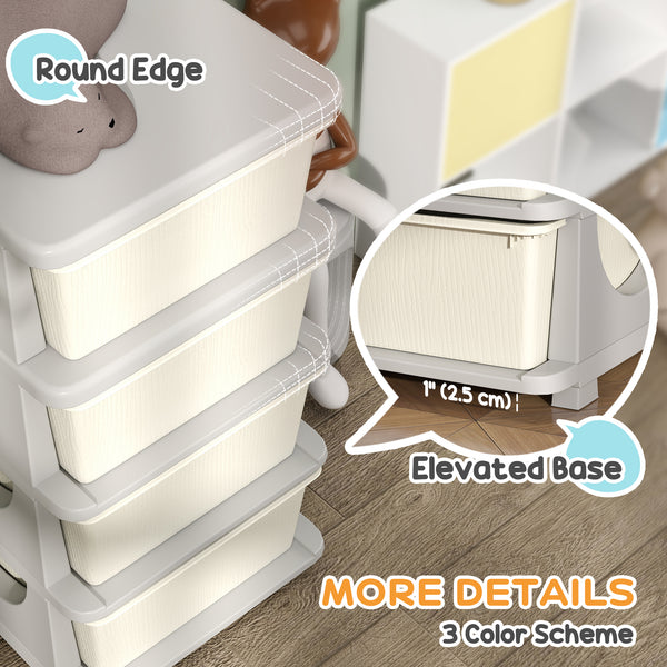 4-Tier Kids Organizer with 4 Plastic Drawers, Cream White