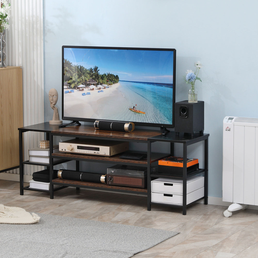 Meuble TV industriel pour téléviseurs jusqu'à 60 pouces avec cadre en acier, brun rustique