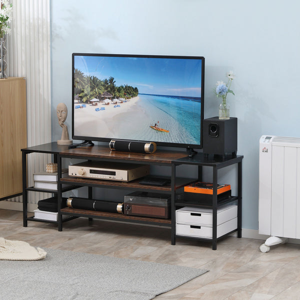 Meuble TV industriel pour téléviseurs jusqu'à 60 pouces avec cadre en acier, brun rustique