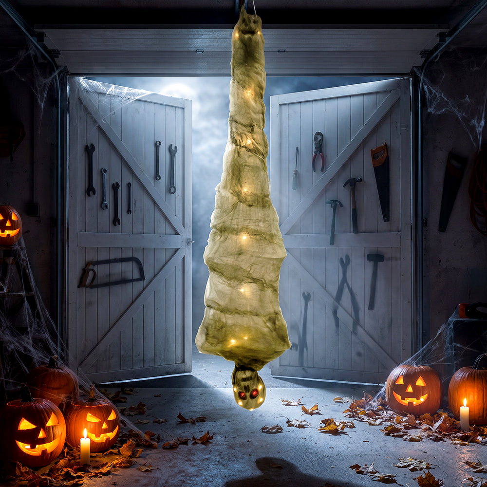 Momie suspendue animée d’Halloween de 6 pi avec 24 lumières DEL, sons et mouvements