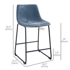 Set of 2 vintage-style faux leather bar stools, blue
