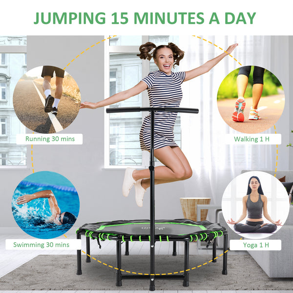 Mini trampoline 48 pouces, pliable, avec barre de maintien réglable, vert