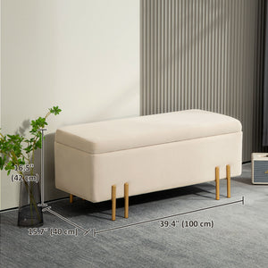 Banc ottoman de rangement rabattable avec pieds en métal, beige