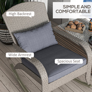 Chaise Adirondack à bascule d'extérieur en osier avec dossier haut, coussin d'assise, gris