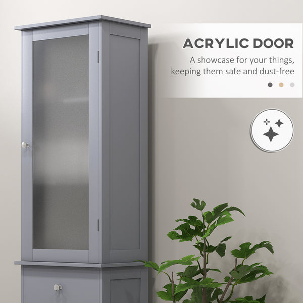 Armoire de salle de bain avec tiroirs, 2 portes et étagères réglables, gris