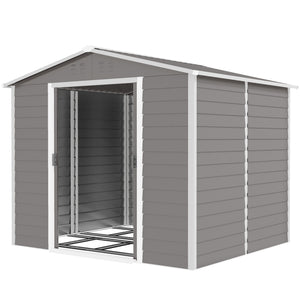 Abri de jardin 8' x 7', en métal galvanisé amélioré avec portes verrouillables, cadre de plancher, gris clair